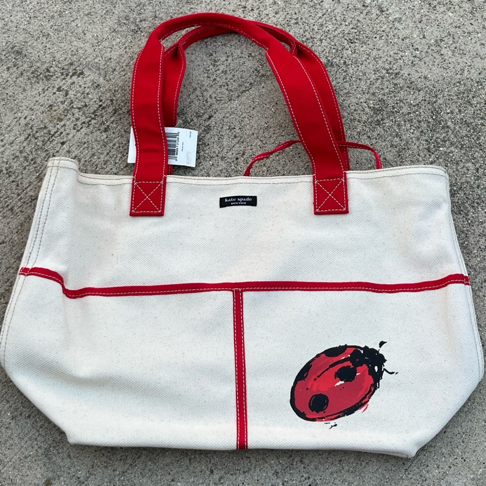 Kate Spade Red and Cream Tote with Geometric Design